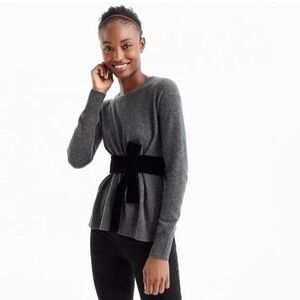 J Crew Gray 100% cashmere Sweater with Black Bow Accent NWT